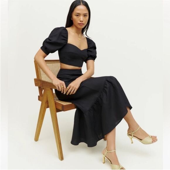 Reformation Sunnie Two Piece (Black) size 8 - Picture 1 of 7